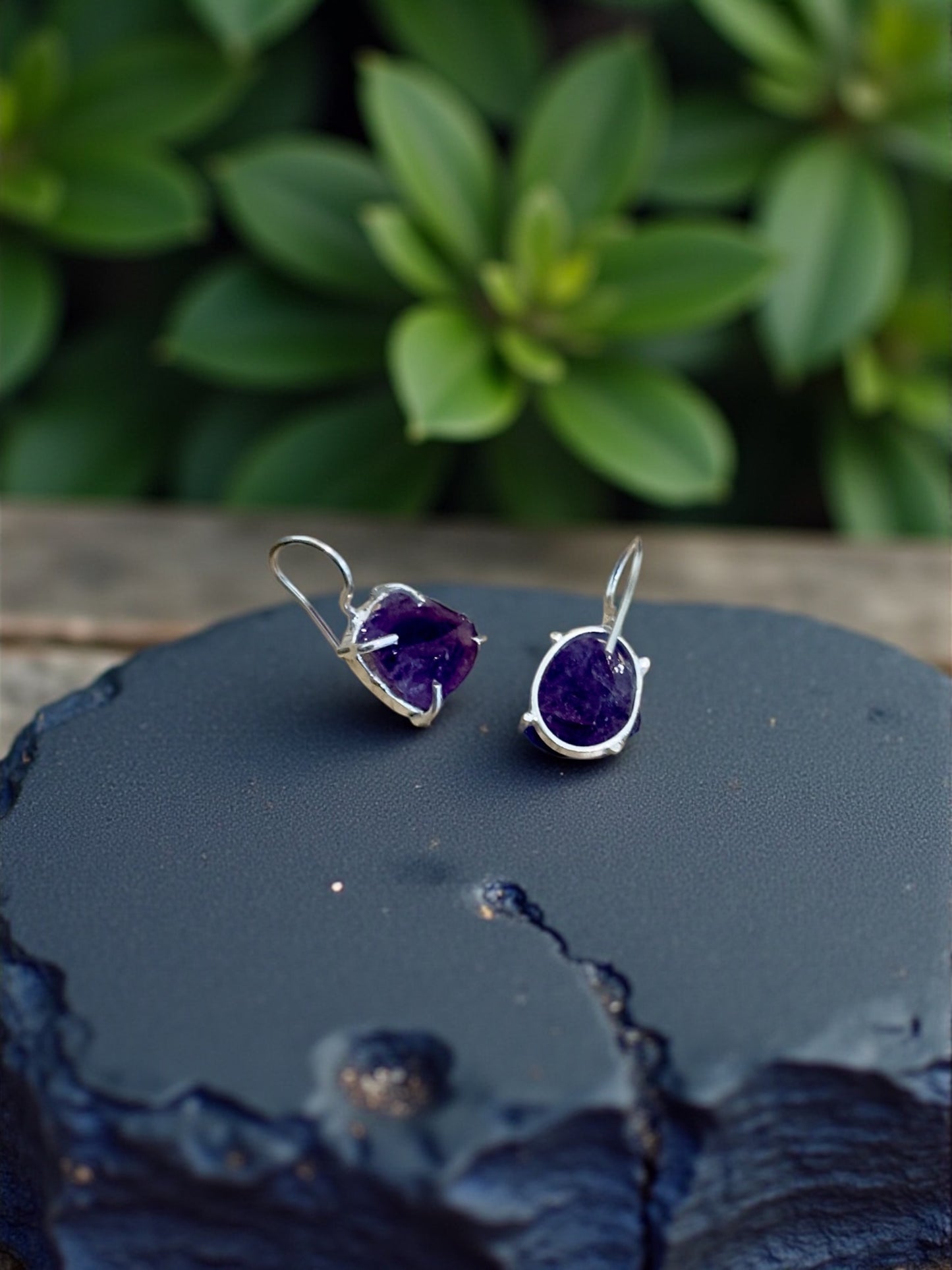 Purple Amethyst Silver Plated Saisha Stone Drop Studs