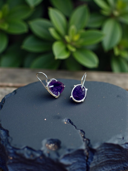 Purple Amethyst Silver Plated Saisha Stone Drop Studs