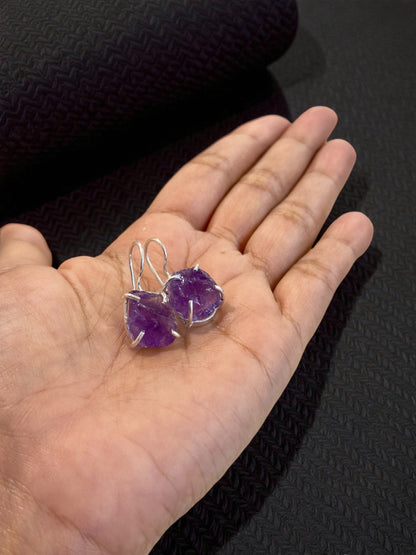 Purple Amethyst Silver Plated Saisha Stone Drop Studs