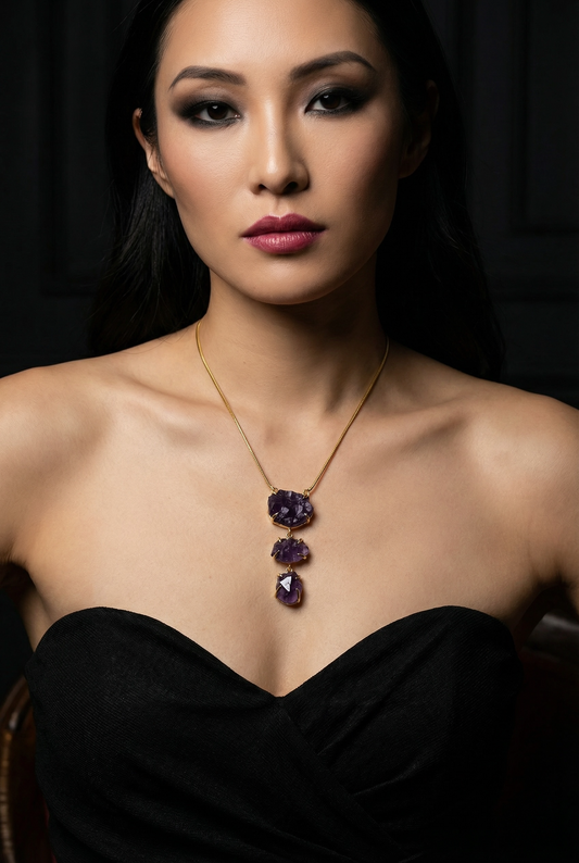 Purple Amethyst Sun Down Stone Necklace