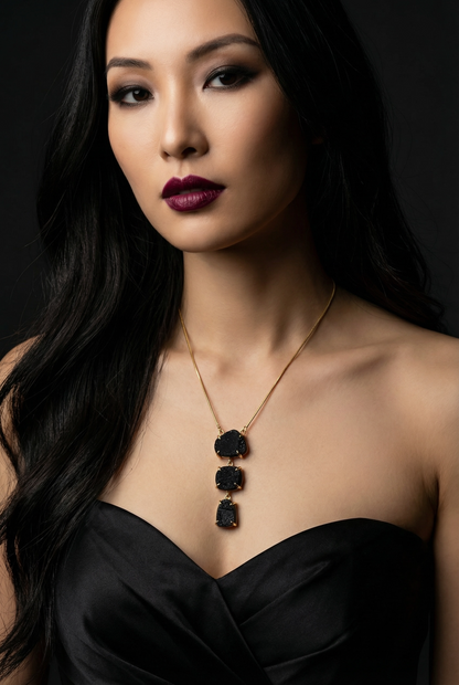 Black Tourmaline Sun Down Stone Necklace