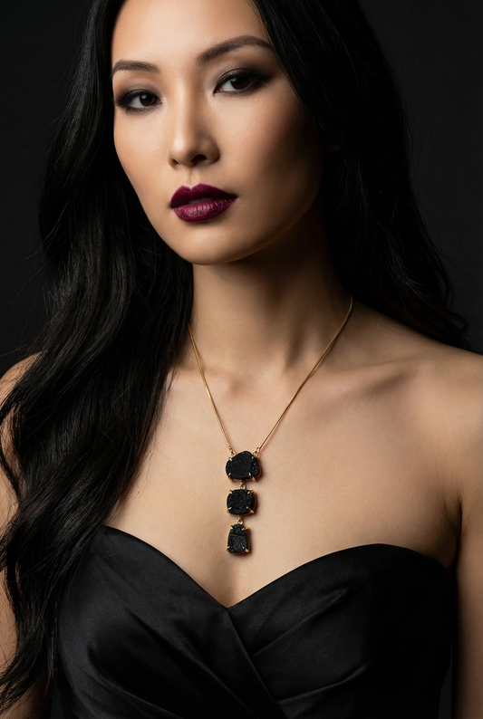 Black Tourmaline Sun Down Stone Necklace