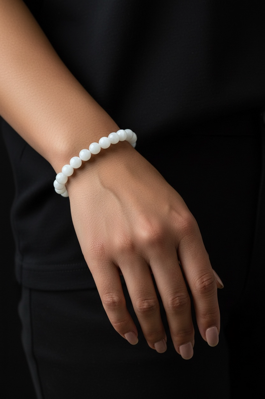 White Moonstone Beaded Aura Bracelet