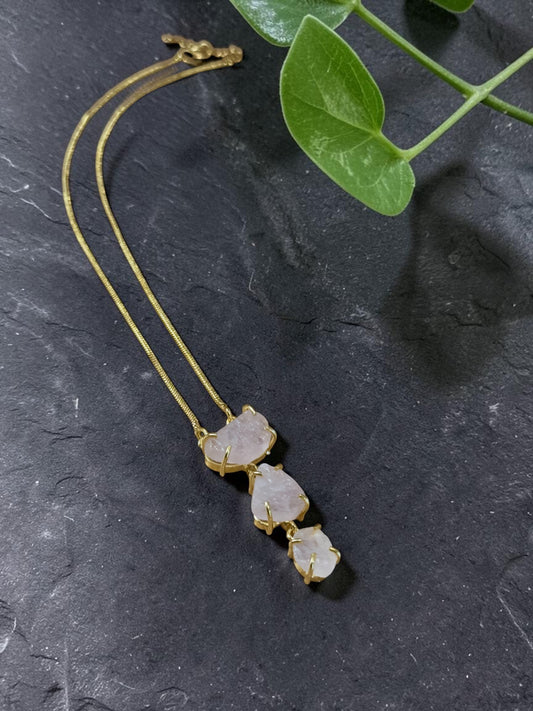 Pink Rose Quartz Sun Down Stone Necklace