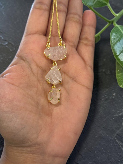 Pink Rose Quartz Sun Down Stone Necklace
