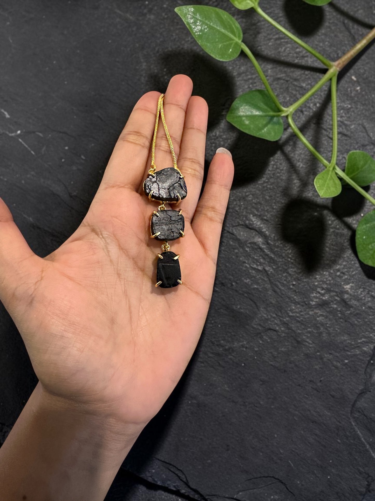 Black Tourmaline Sun Down Stone Necklace