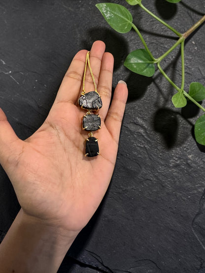 Black Tourmaline Sun Down Stone Necklace