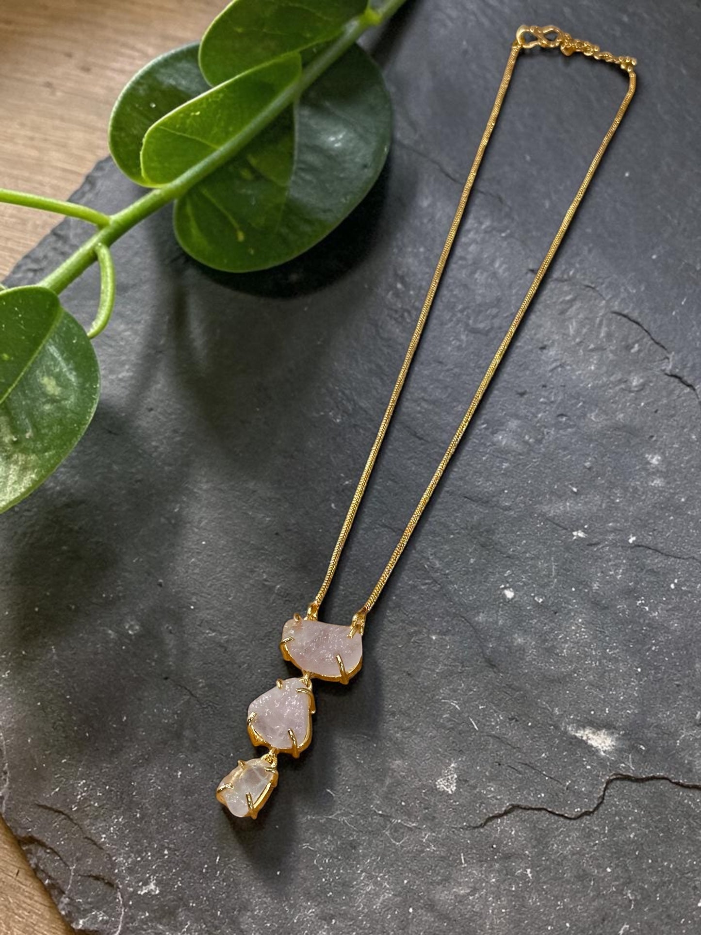 Pink Rose Quartz Sun Down Stone Necklace