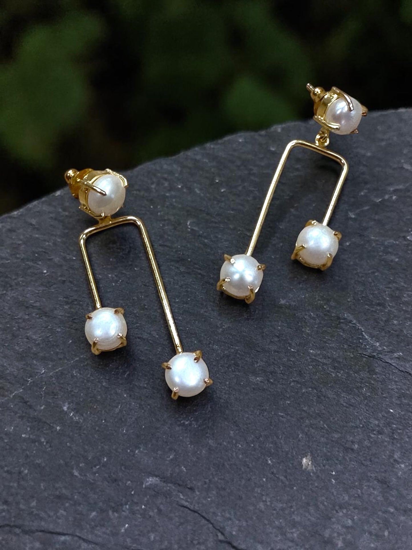 White Pearl Double Stick Earrings