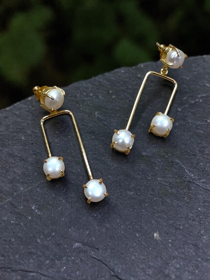 White Pearl Double Stick Earrings