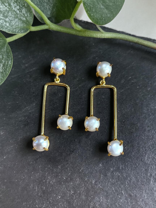 White Pearl Double Stick Earrings