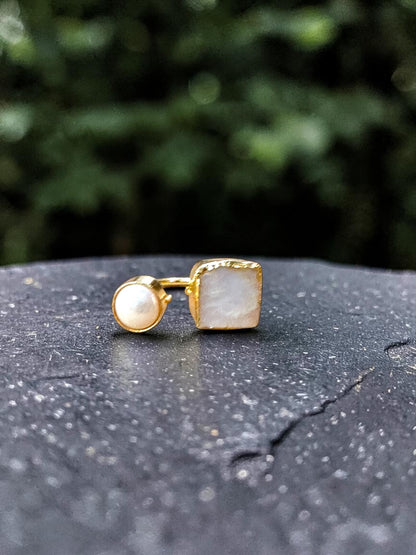 White Pearl and Moonstone Inner Peace Ring
