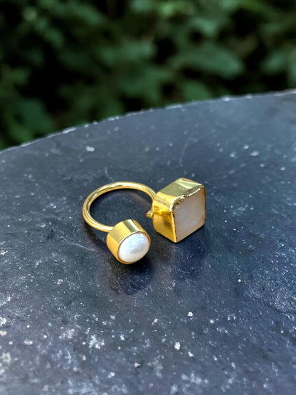 White Pearl and Moonstone Inner Peace Ring