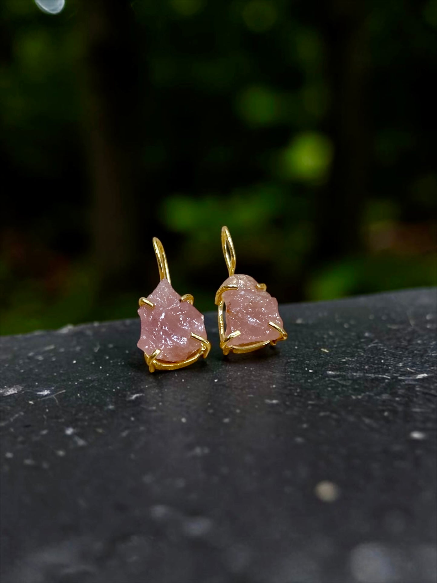 Pink Strawberry Quartz Gold Plated Saisha Stone Drop Studs