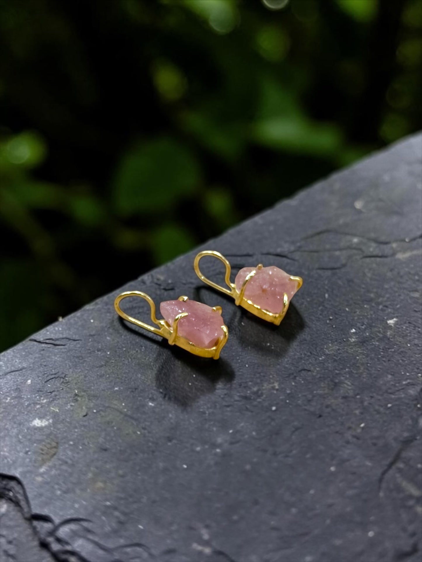 Pink Strawberry Quartz Gold Plated Saisha Stone Drop Studs