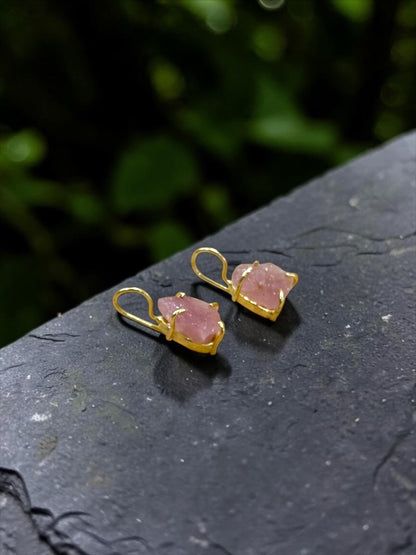 Pink Strawberry Quartz Gold Plated Saisha Stone Drop Studs