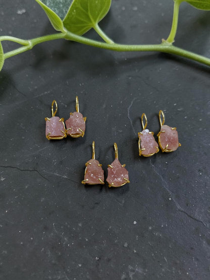 Pink Strawberry Quartz Gold Plated Saisha Stone Drop Studs