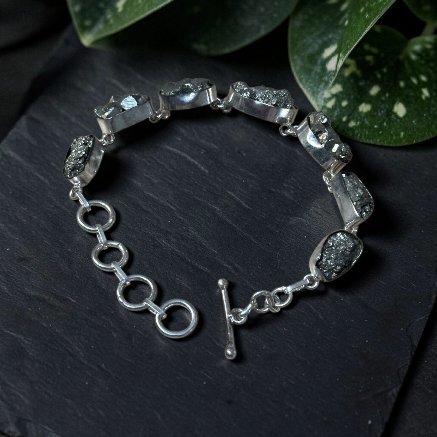 Silver Pyrite Silver Plated Bazel Bracelet