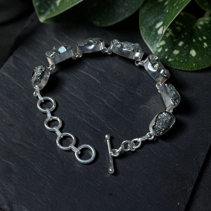 Silver Pyrite Silver Plated Bazel Bracelet
