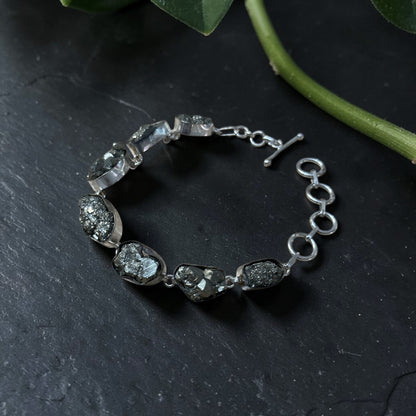 Silver Pyrite Silver Plated Bazel Bracelet