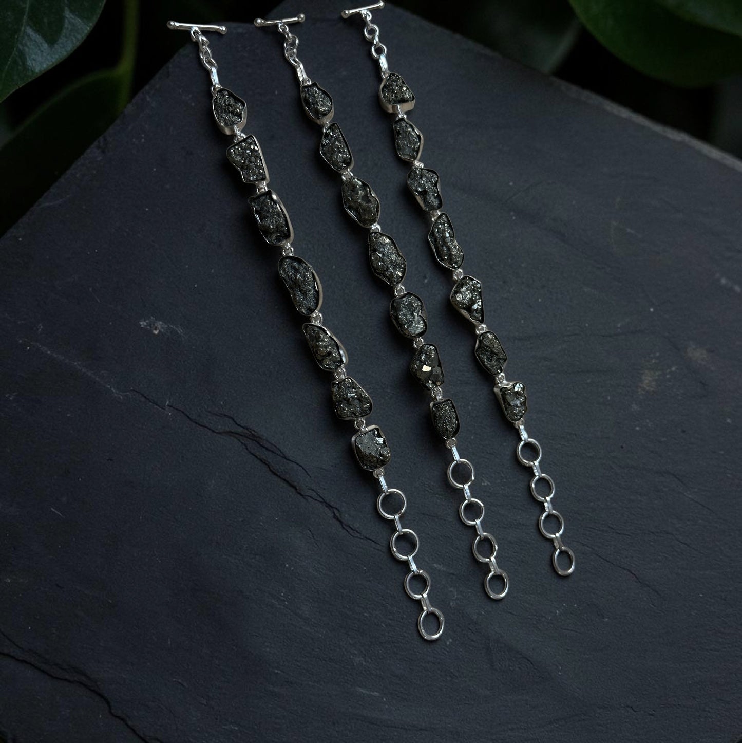 Silver Pyrite Silver Plated Bazel Bracelet