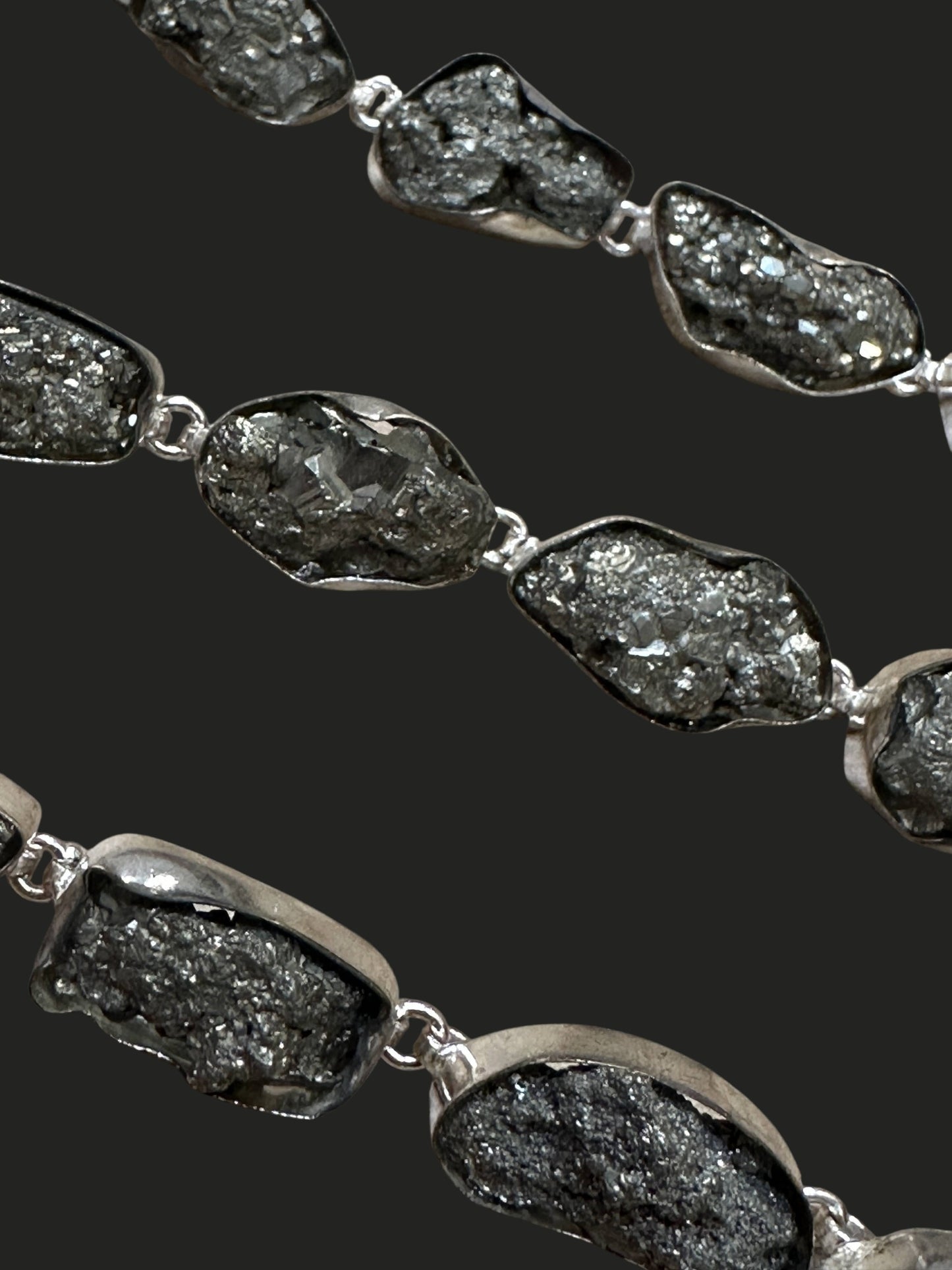 Silver Pyrite Silver Plated Bazel Bracelet