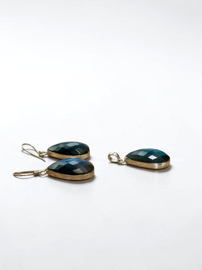 3 PCS Faceted Labradorite Teardrop Pendant Set
