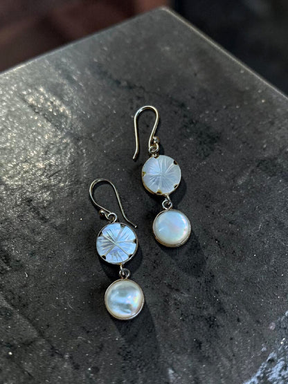 Mother Of Pearl Carved Chandrika Moondrop Earrings
