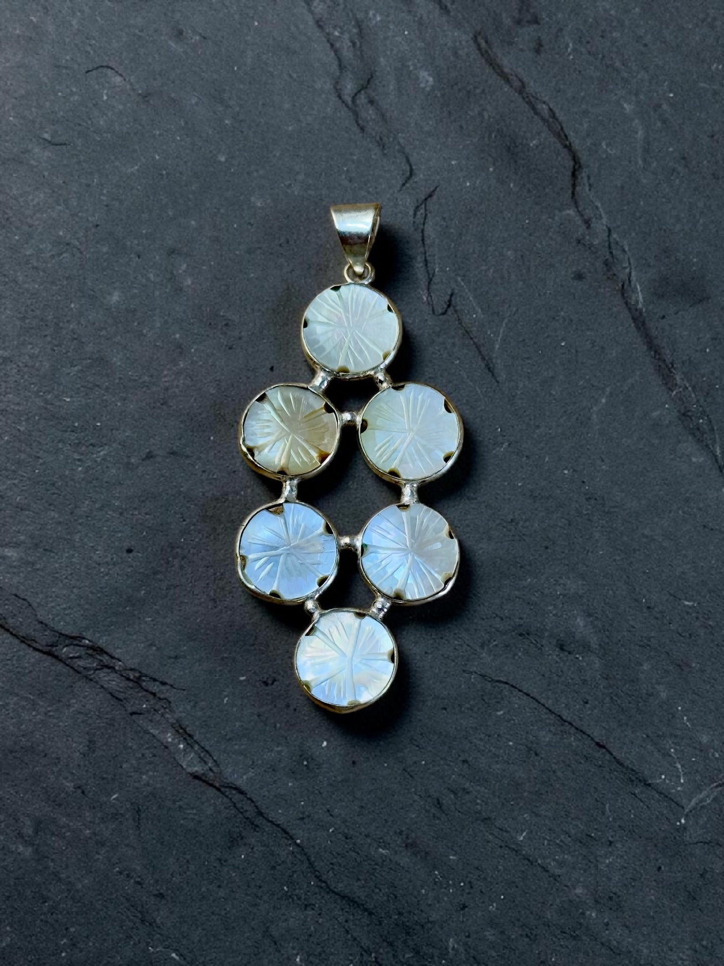 Mother Of Pearl Carved Chandrika Bloom Pendant