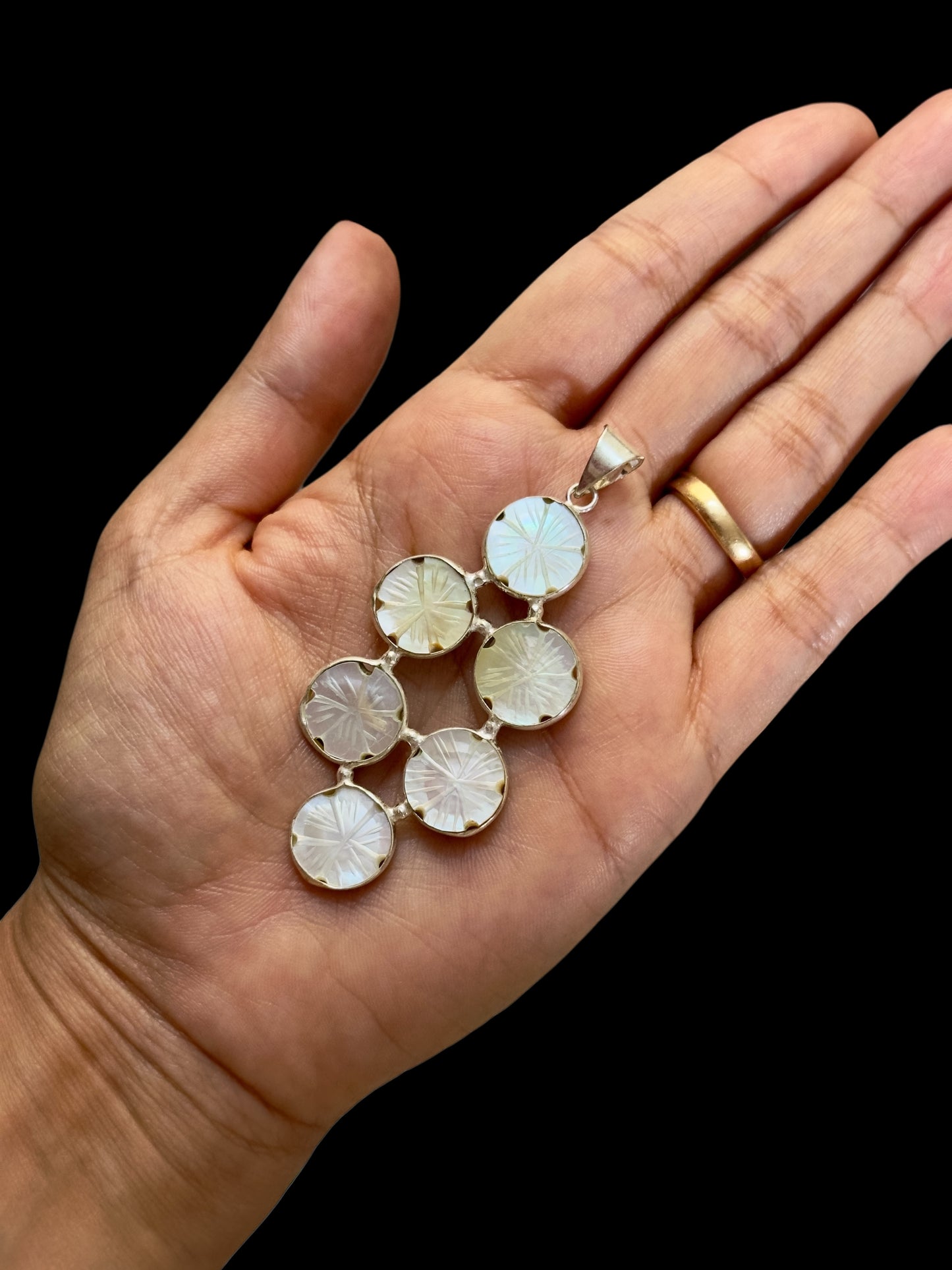 Mother Of Pearl Carved Chandrika Bloom Pendant