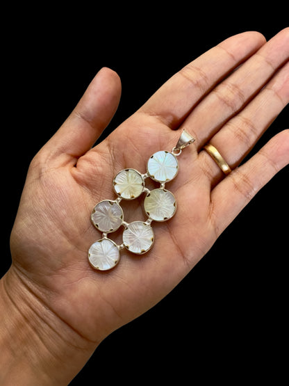 Mother Of Pearl Carved Chandrika Bloom Pendant