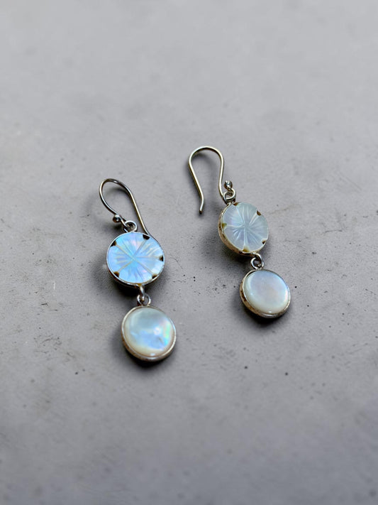 Mother Of Pearl Carved Chandrika Moondrop Earrings