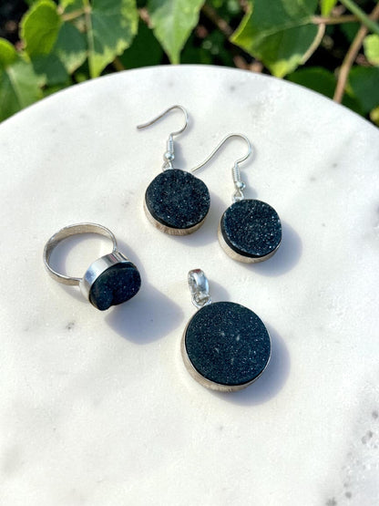 4PCS Black Druzy Quartz Party Pop Pendant Set