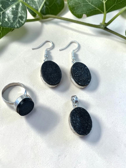 4PCS Black Druzy Quartz Party Pop Pendant Set