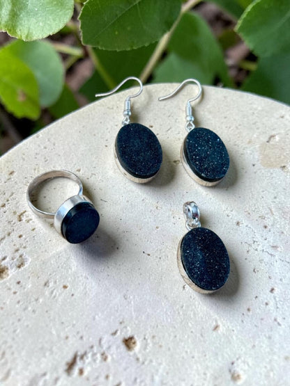 4PCS Black Druzy Quartz Party Pop Pendant Set