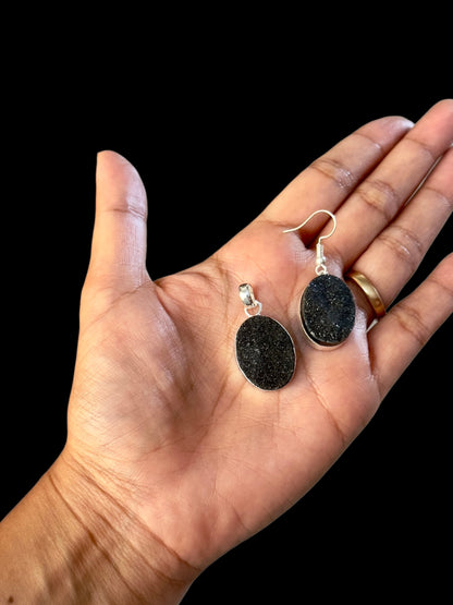 4PCS Black Druzy Quartz Party Pop Pendant Set