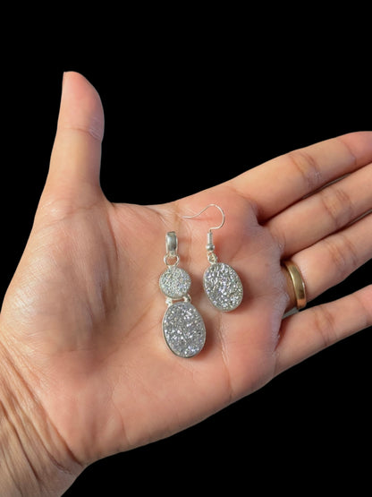 4PCS Silver Druzy Quartz Party Pop Pendant Set