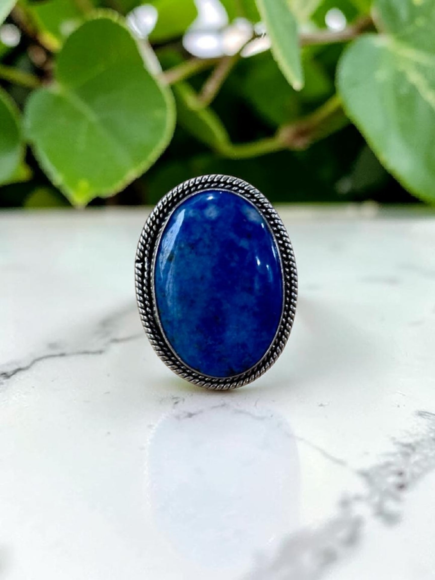Blue Lapis Lazuli Chunky Boho Ring Large