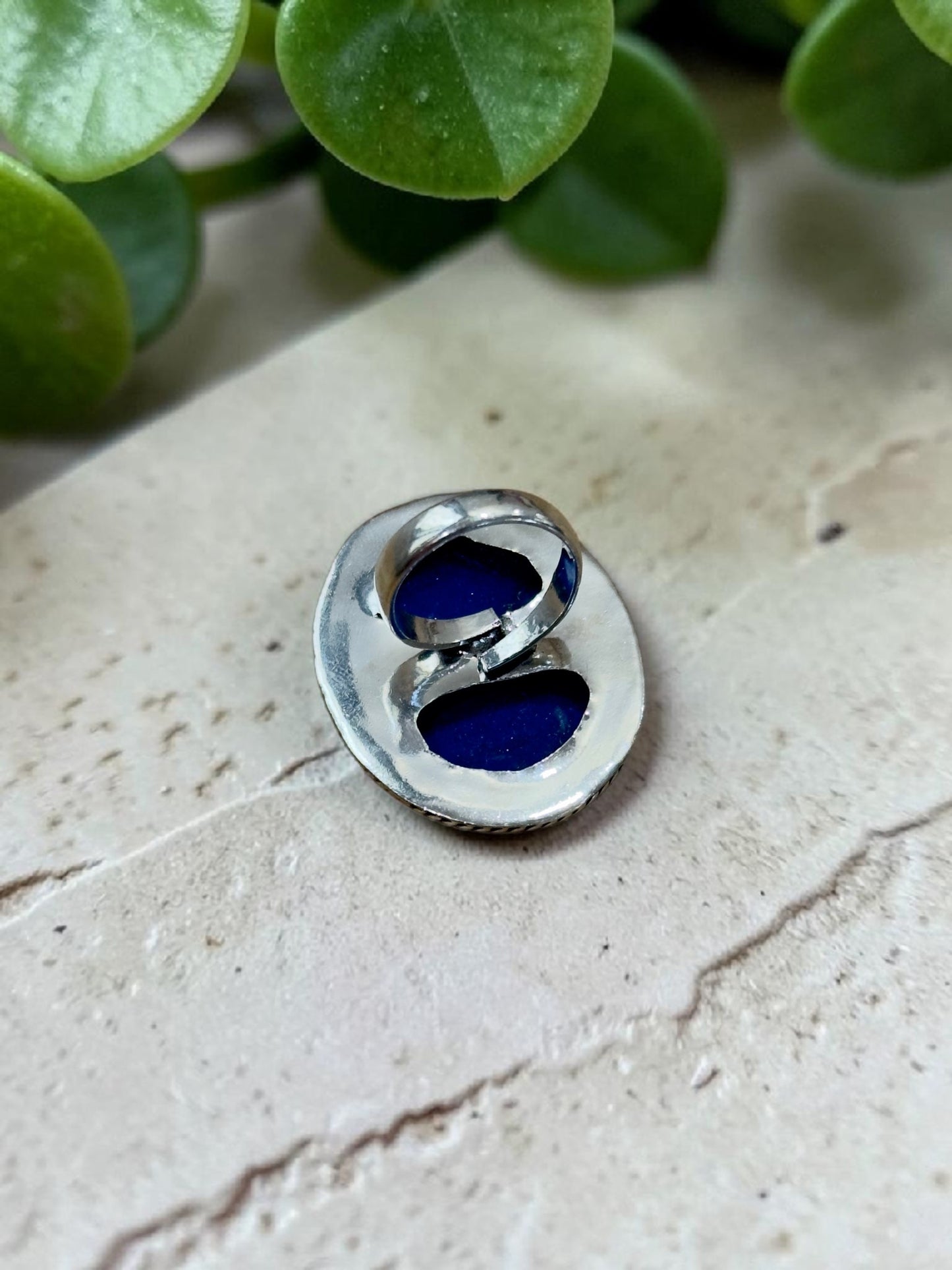 Blue Lapis Lazuli Chunky Boho Ring Large
