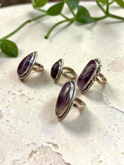 Purple Amethyst Chunky Boho Ring Large