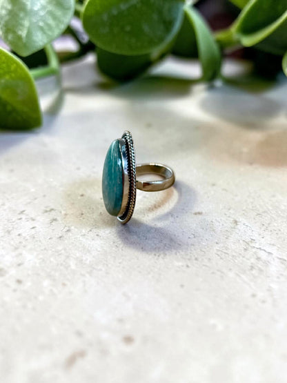 Blue Amazonite Chunky Boho Ring Large