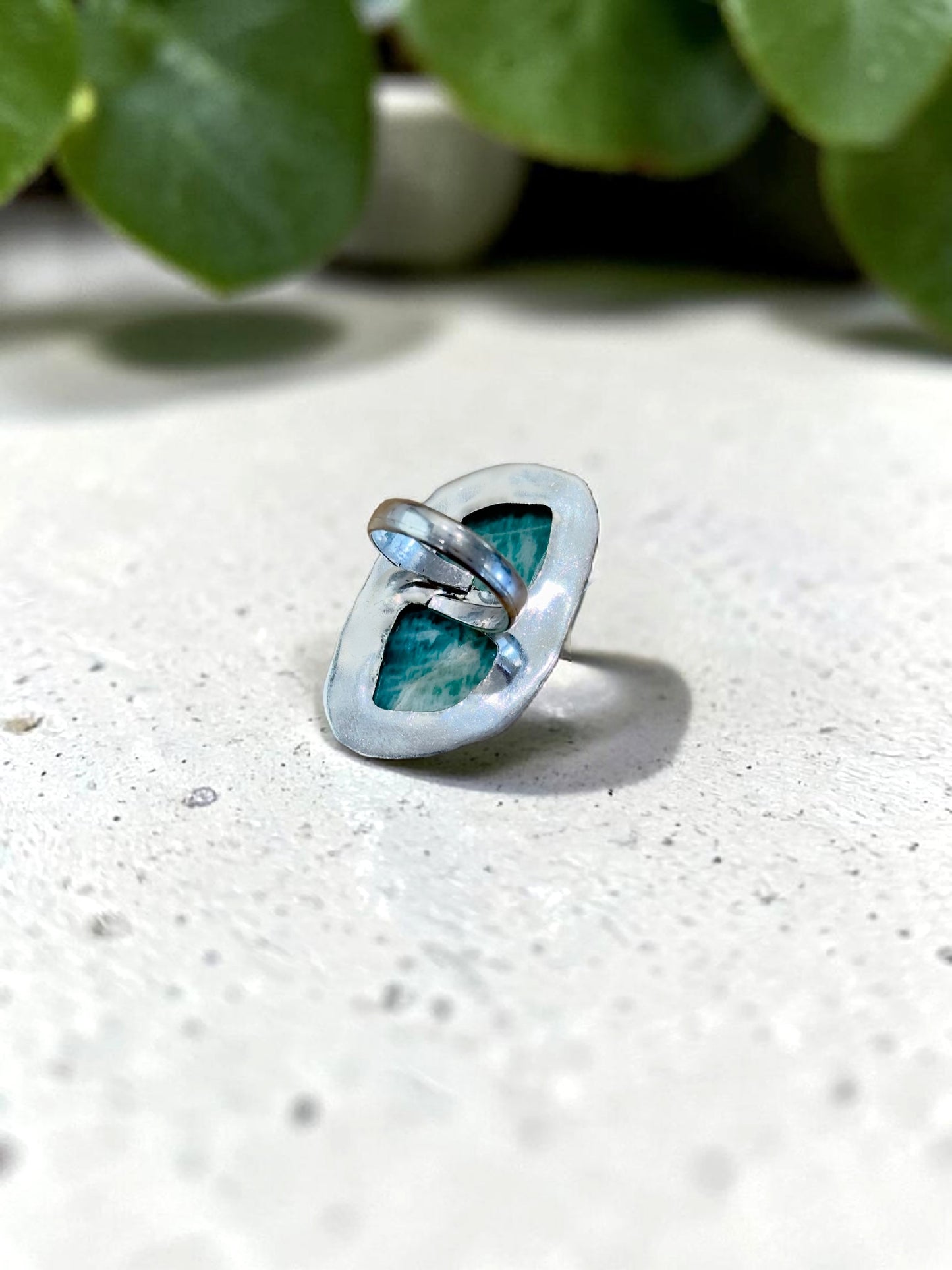 Blue Amazonite Chunky Boho Ring Large