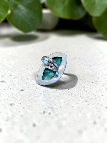 Blue Amazonite Chunky Boho Ring Large