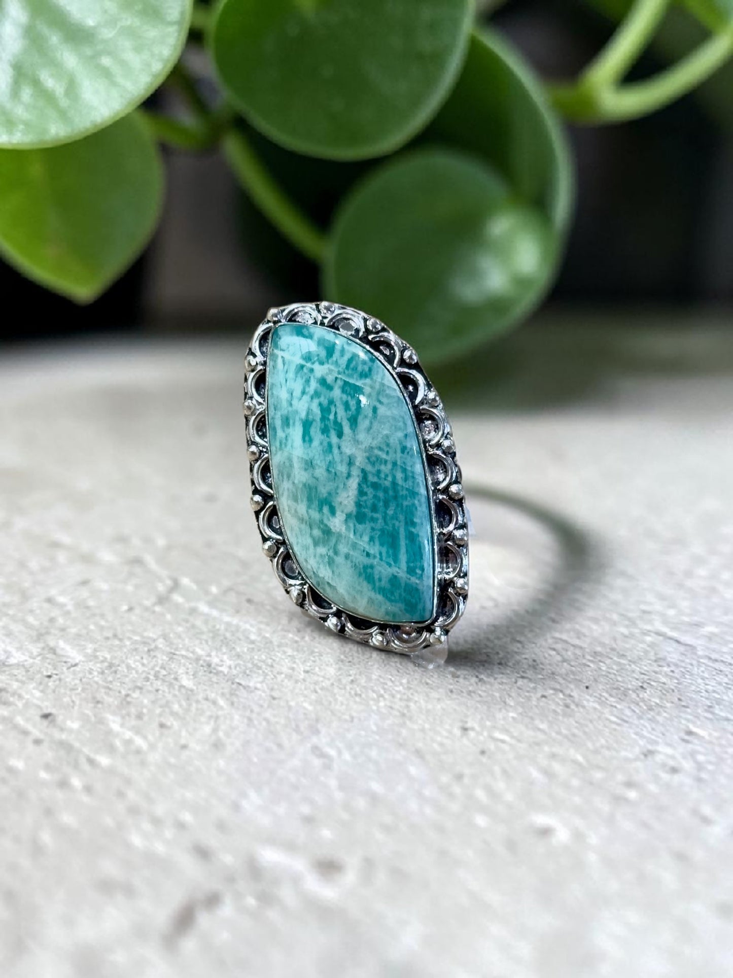 Blue Amazonite Chunky Boho Ring Large