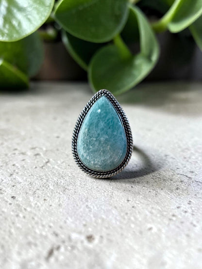 Blue Amazonite Chunky Boho Ring Large