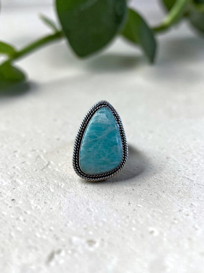 Blue Amazonite Chunky Boho Ring Large