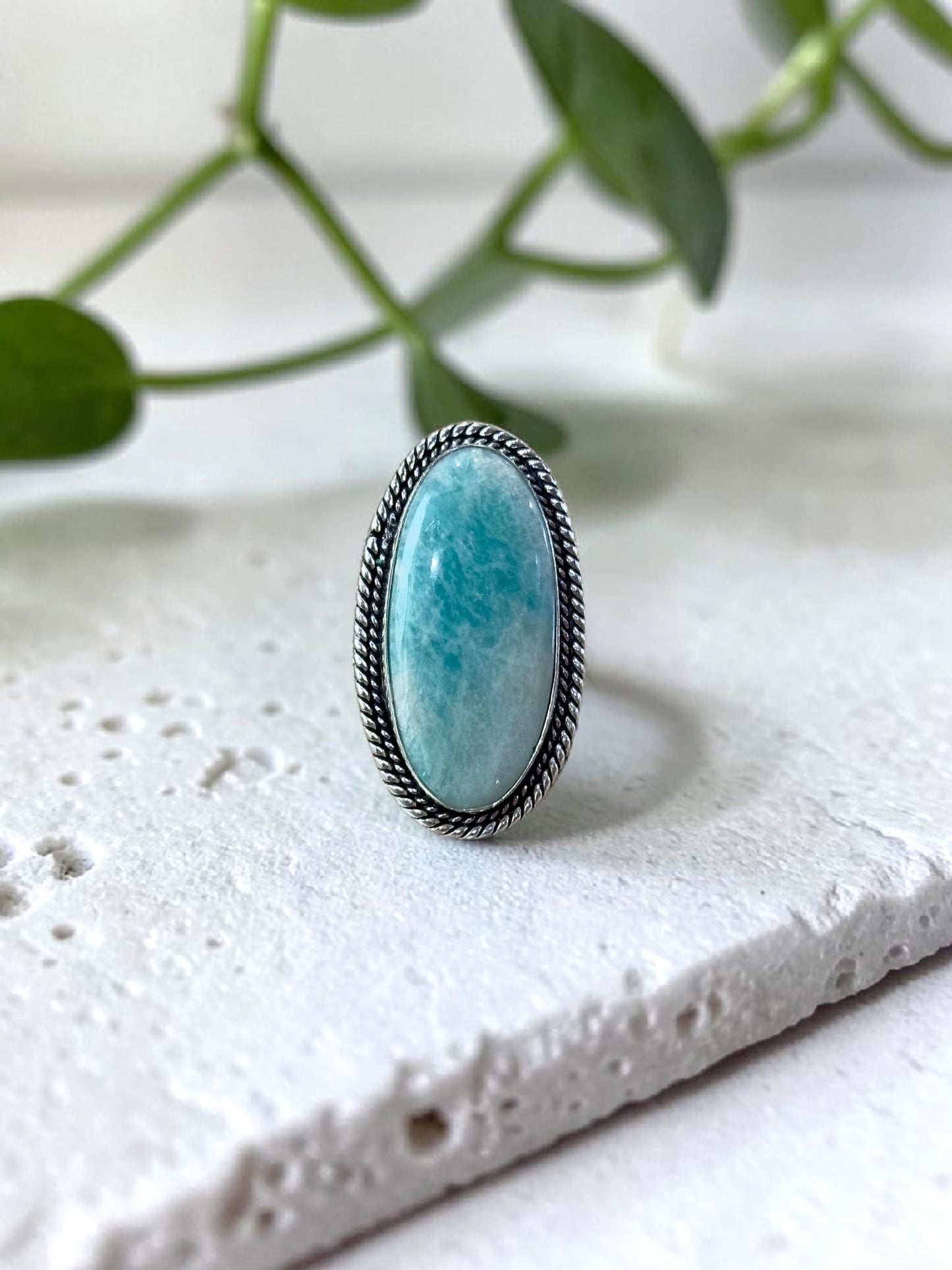 Blue Amazonite Chunky Boho Ring Large