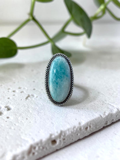 Blue Amazonite Chunky Boho Ring Large