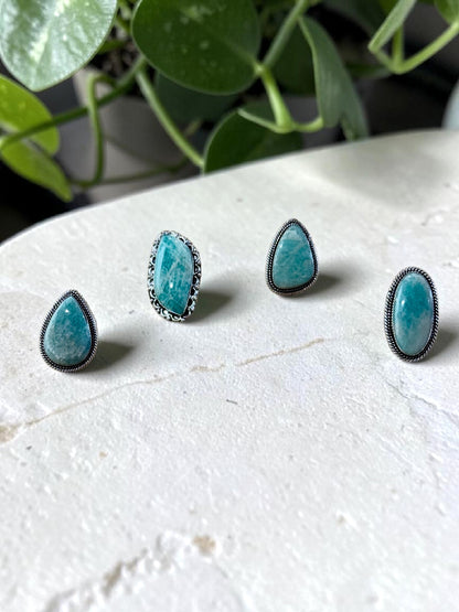 Blue Amazonite Chunky Boho Ring Large