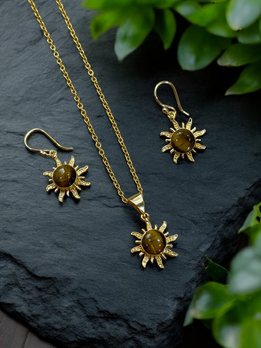 3 PCS Tigers Eye Surya Pendant Set